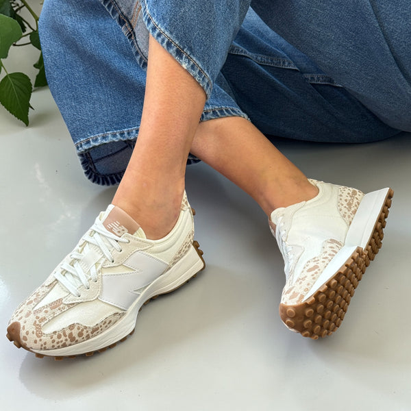 New Balance Womens 327 Leopard Print Sea Salt Trainers - Sea Salt Leopard Print