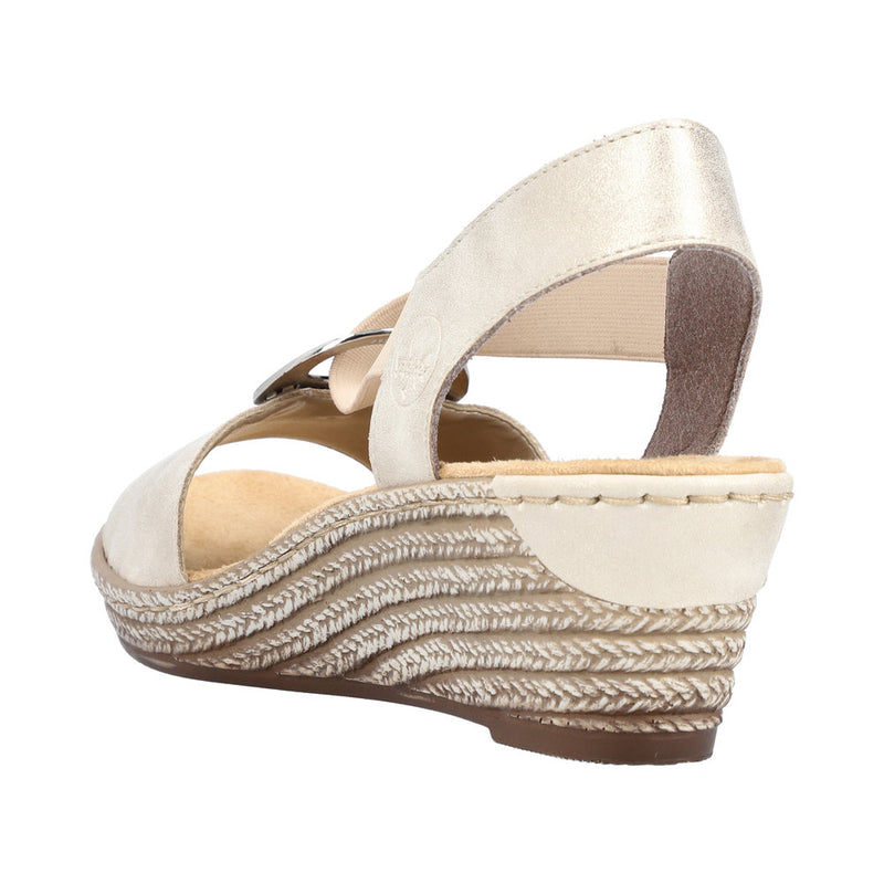 Womens Rieker 624H6 Beige Wedge Sandal - Beige Gold