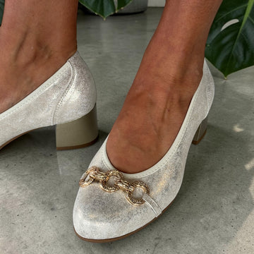 Womens Pitillos 11133 Low Block Heels in Mottled Gold - Gold