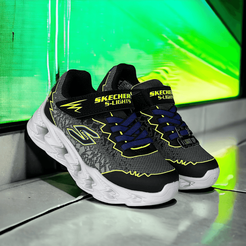 Skechers Infant S Lights Vortex Black and Yellow Trainers - Black