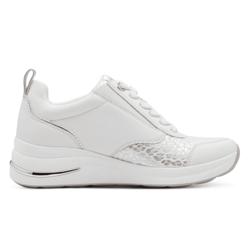 Womens Tamaris Comfort 83714 White Leopard Print Side Zip Wedge Trainers - White Nappa