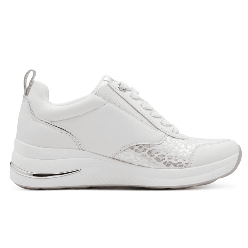 Womens Tamaris Comfort 83714 White Leopard Print Side Zip Wedge Trainers - White Nappa