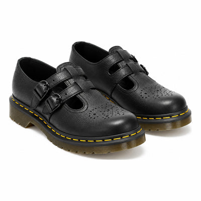 Girls Dr Martens 8065 Black Virginia Mary Jane Leather School Shoes - Black