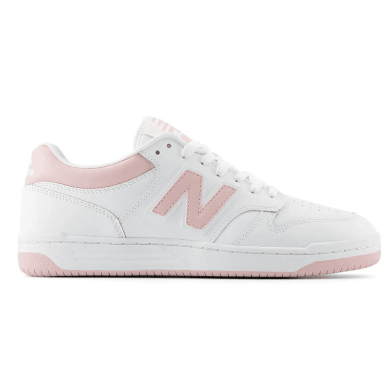 Womens New Balance 480 Trainers in White & Pink - White