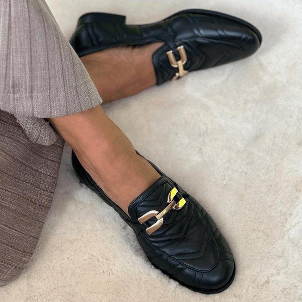 Womens Unisa Dexter Black Quilted Leather Loafers