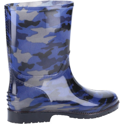 Kids Cotswold PVC Jnr Waterproof Wellingtons - Navy Camo