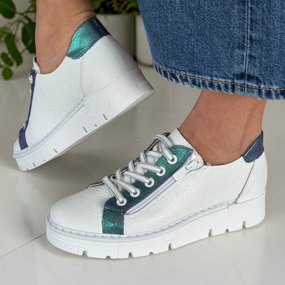 Womens Jose Saenz 2001 Side Zip Trainers - White And Blue Metallic