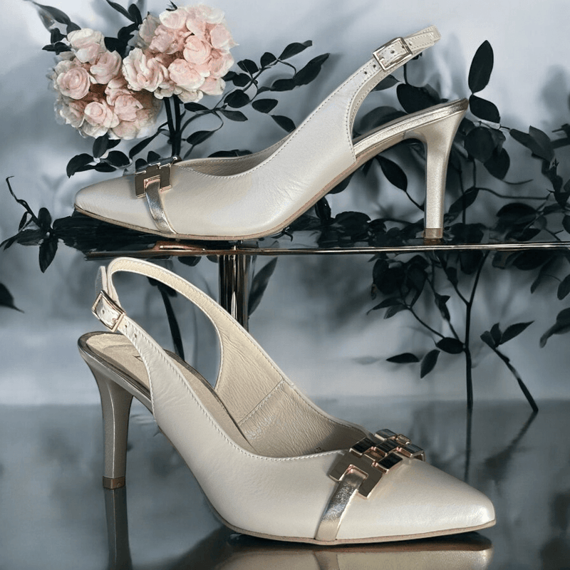 Womens Emis 8186 Slingback Pearl Beige Heels - Pearl Beige