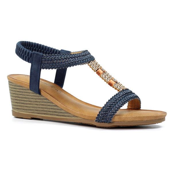 Womens Lunar JLH535 Wedge Florence Sandals - Navy