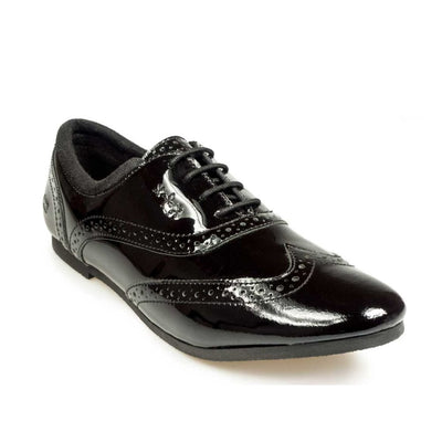Junior Pod Girls Tatum Brogue Shoes - Black Patent - Black