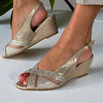 Womens Lunar FLR060 Heeled Emmerline Slingback Wedge Sandal - Gold