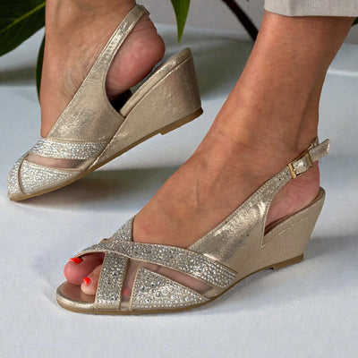 Womens Lunar FLR060 Heeled Emmerline Slingback Wedge Sandal - Gold