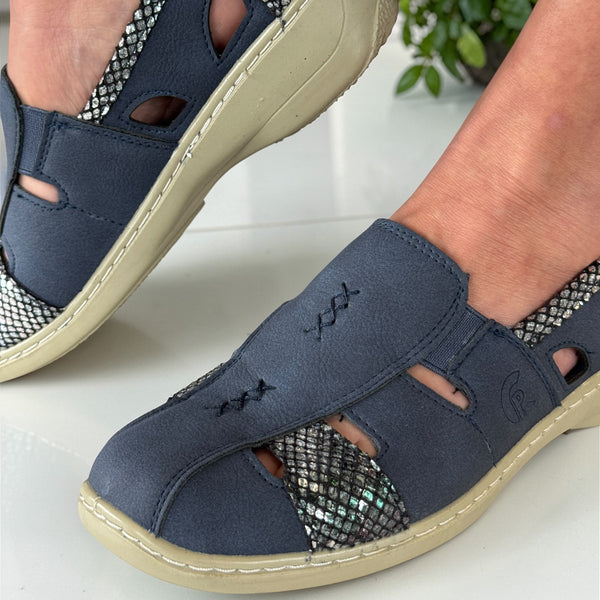 Womens Susst Navy Comfort Casual Slip-On Comfort Casual Shoe Shoe - Navy