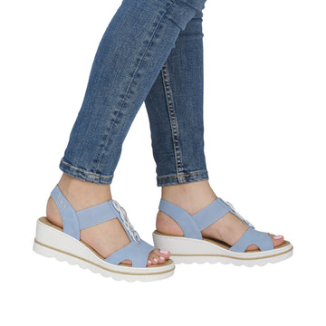 Womens Rieker 67498 Blue Wedge Sandal - Blue