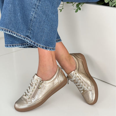 Womens Caprice 23706 Gold Leather Side Zip Trainers - Gold