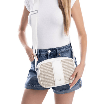Womens Xti 184438 White and Beige Raffia Crossbody Bag - White