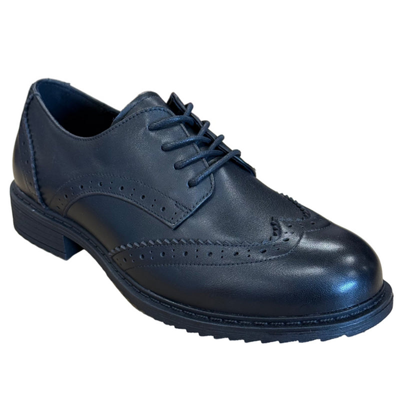 Girls Teds Pomona Brogue School Shoes - Black Leather