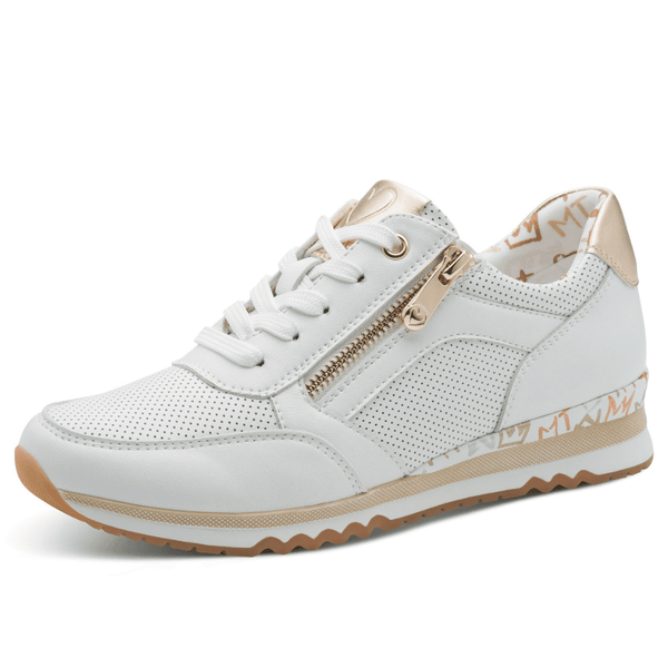 Womens Marco Tozzi 23782 White and Gold Perforated Side Zip Trainers - White Multi
