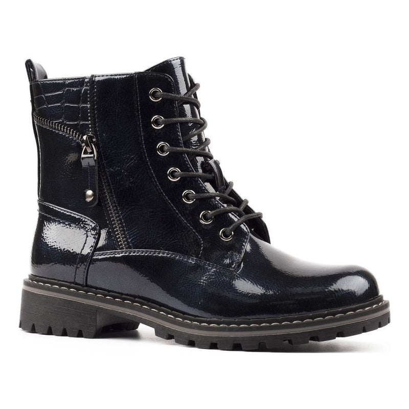 Womens Lunar Allison Patent Ankle Boots - Navy