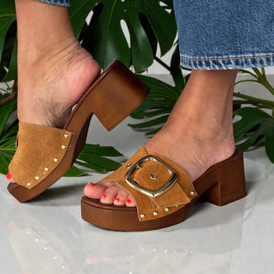 Womens Marco Tozzi 27290 Cognac Mule Clog Sandals - Cognac