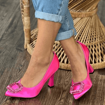 Womens Marco Tozzi Satin Diamante Brooch High Heels - Fuchsia