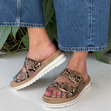 Womens Remonte D0Q66 Brown Snake Wedge Sandal - Brown