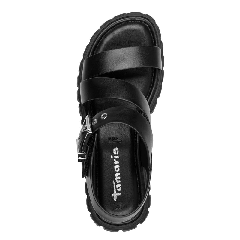 Womens Tamaris 28233 Black Buckle Closed Wedge Sandals - Black