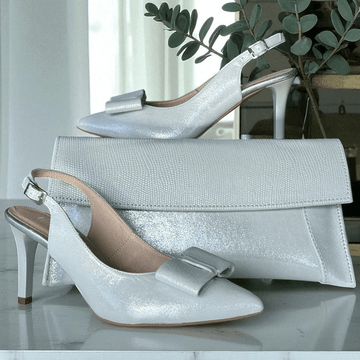 Womens Emis SJ8063 White Silver Slingback Heels - White Silver
