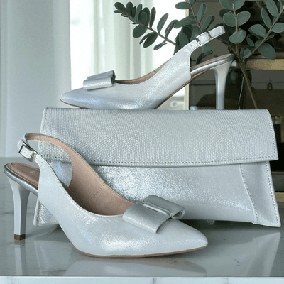 Womens Emis SJ8063 White Silver Slingback Heels - White Silver