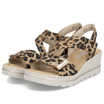 Womens Rieker 67410 Diagonal Strap Wedge Sandals - Leopard