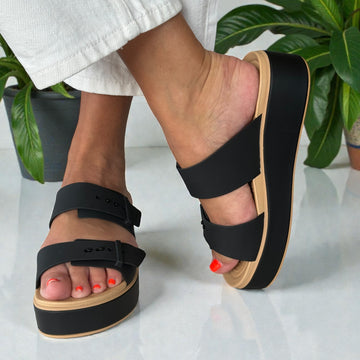 Womens Crocs Black Brooklyn Buckle Wedge Sandals - Black