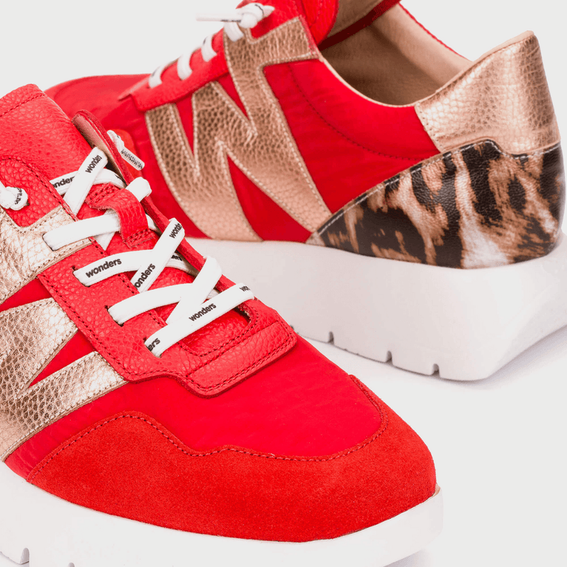 Womens Wonders A-24100 with Leopard Print Slip On Trainers - Red