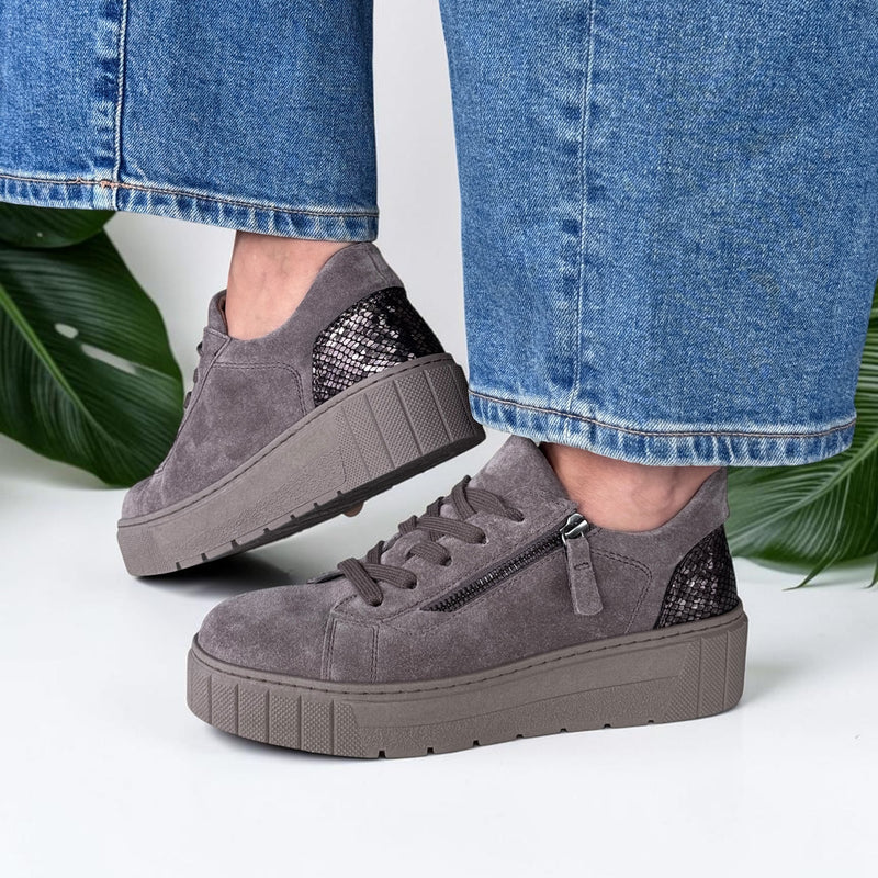Womens Gabor 6017 Taupe Suede Platform Trainers - Taupe