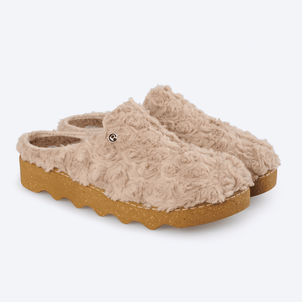 Womens Rohde 6118 Beige Fur Chunky Mule Slippers - Beige