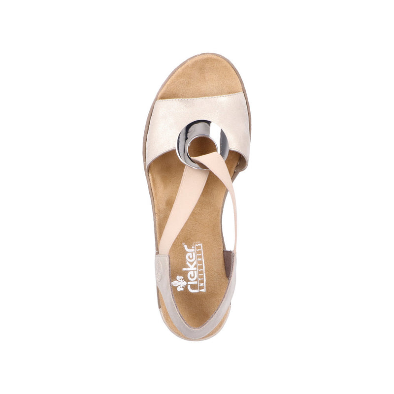 Womens Rieker 624H6 Beige Wedge Sandal - Beige Gold