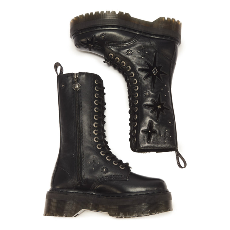 Unisex Dr. Martens 1B99 Whimsigoth Black 14 Eye Leather & Velvet Mid Boots - Black