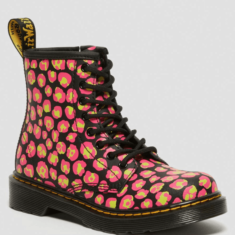 Dr Martens Junior 1460 Leopard Hydro Leather Boots - Pink Leopard