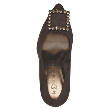 Womens Marco Tozzi Satin Diamante Brooch High Heels - Mocha