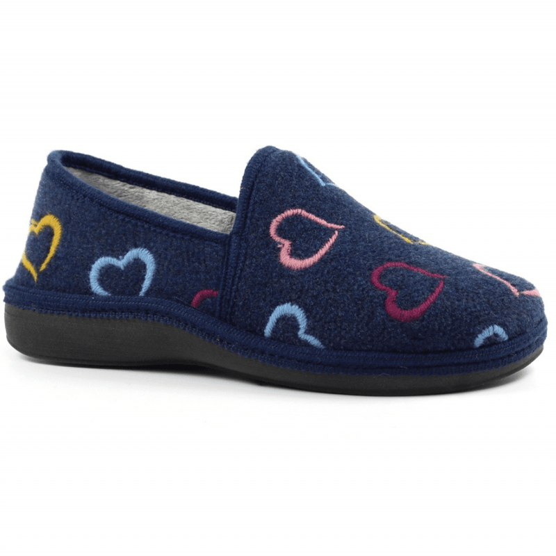 Womens Lunar Joyful Heart Closed in Slippers - Navy