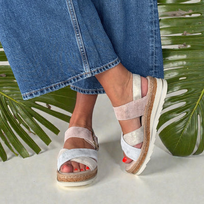 Womens Rieker V7951 Metallic Wedge Sandal - Metallic