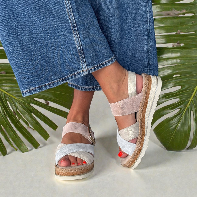 Womens Rieker V7951 Metallic Wedge Sandal - Metallic