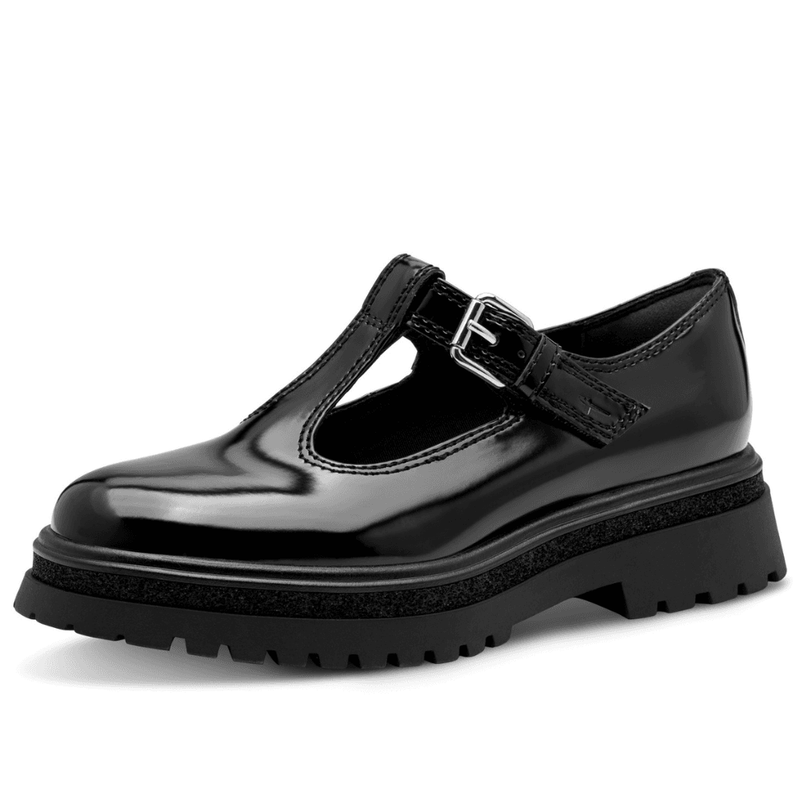 Womens Tamaris 24324 Black Shine T-Bar Shoes - Black