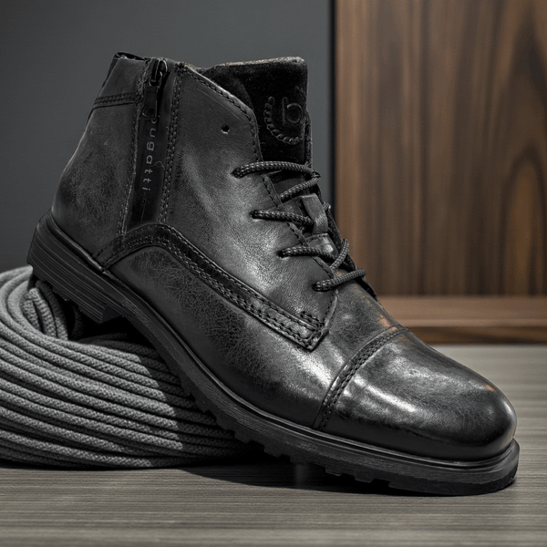 Bugatti Mens A0U3L Vittore Black Leather Side Zip Ankle Boots - Black