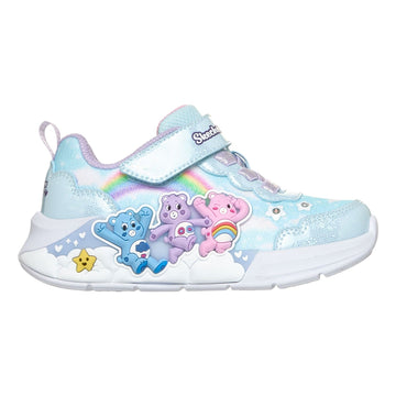 Toddler Girls Skechers S-Lights - Lil Snugs Blue Care Bears Trainers - Blue