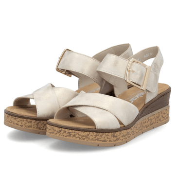 Womens Rieker 63795 Gold Shimmer Wedge Sandals - Gold