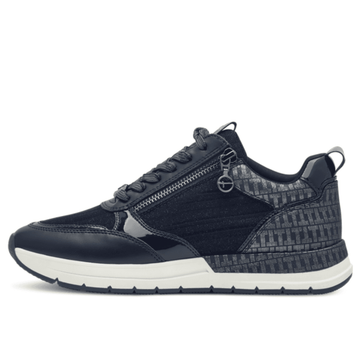 Womens Tamaris 23732 Wedge Side Zip Monogram Trainers - Navy