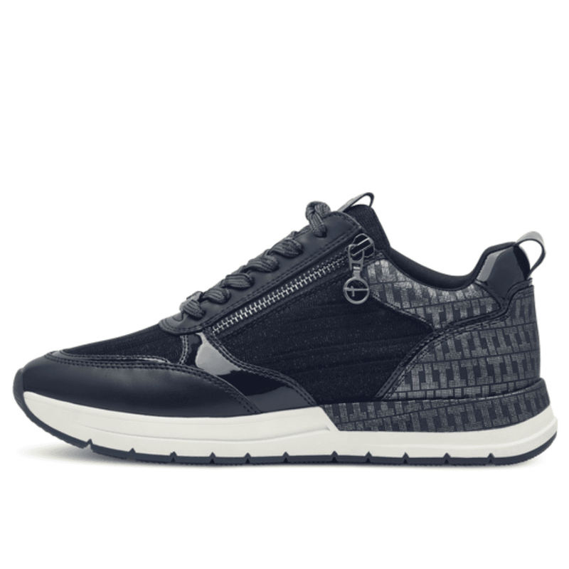Womens Tamaris 23732 Wedge Side Zip Monogram Trainers - Navy