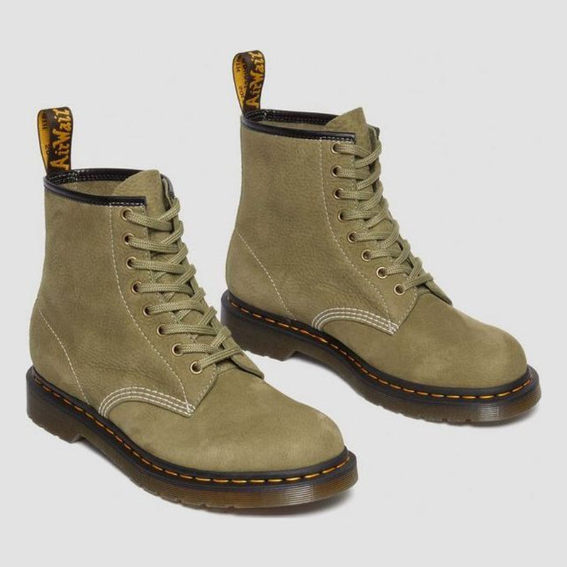 Unisex Dr. Martens 1460 Tumbled Muted Olive Nubuck Leather Ankle Boots - Muted Olive