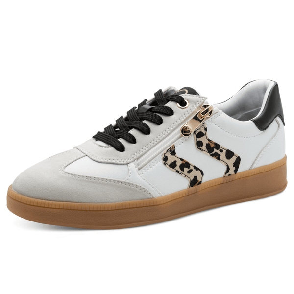 Womens Marco Tozzi 23739 White with Leopard Side Zip Gumsole Trainers - White Leopard