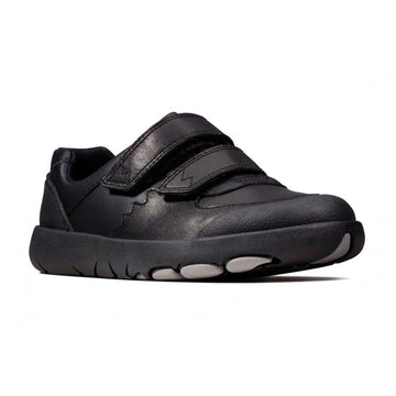 Junior Clarks Boys Rex Pace - Black Leather - Black